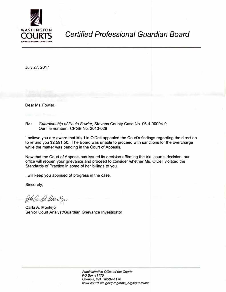 Guardianship Letter accepting complaints billing 2